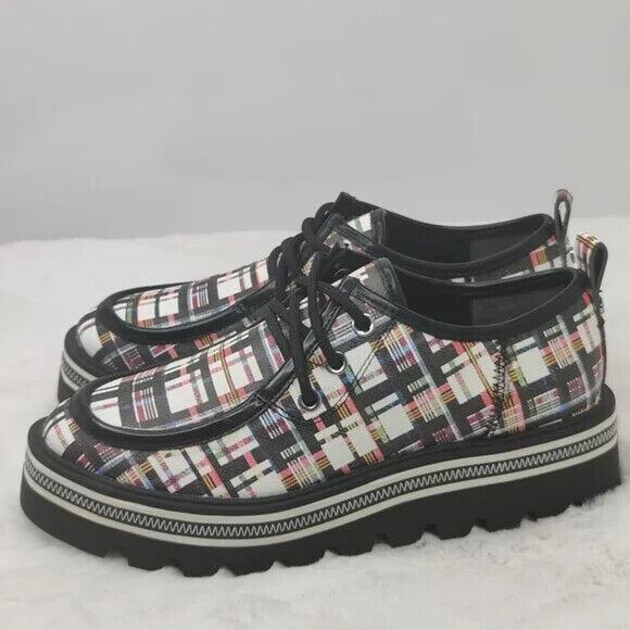 New Multicolor Plaid Lace Up Platform Loafers - Picture 3 of 6